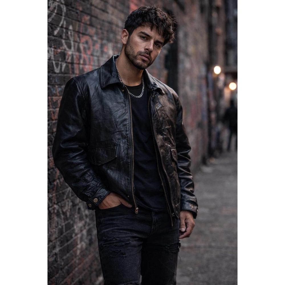 South West Territory Black‎ Patchwork Leather Bomber Jacket Vintage Mens Medium